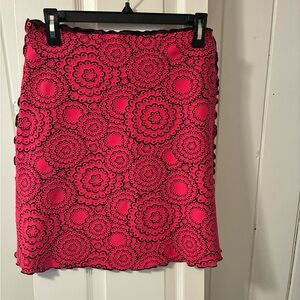 Bright Pink Floral-Pattern A-Line Skirt